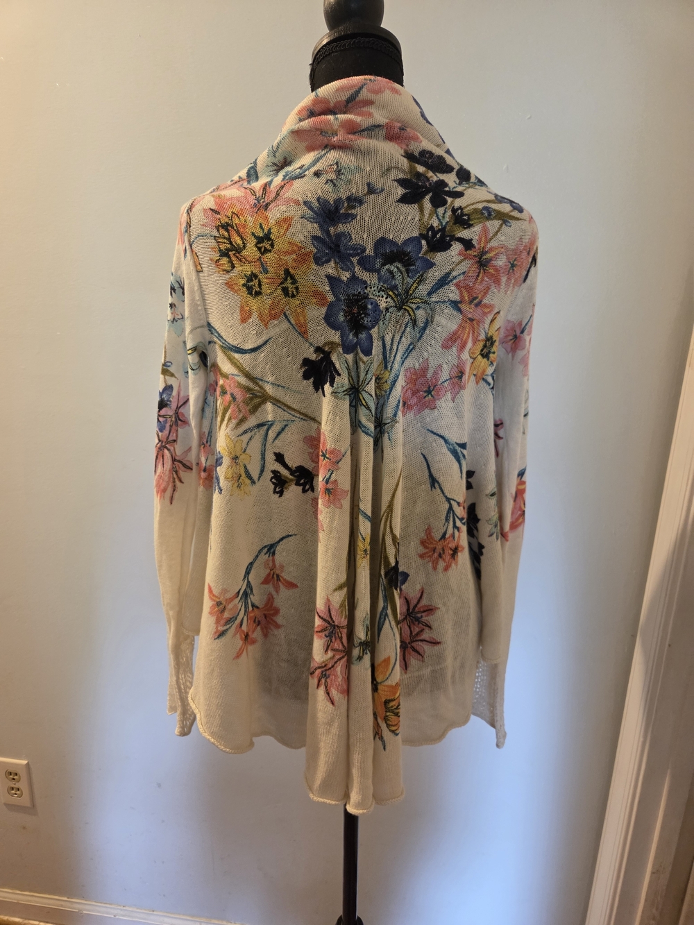 Floral Open-Front Women's Cardigan Sweater - Cream Floral